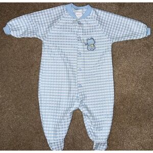 Vintage Health-tex Baby White & Blue Footed‎ Sleeper Outfit Appliqué Bear